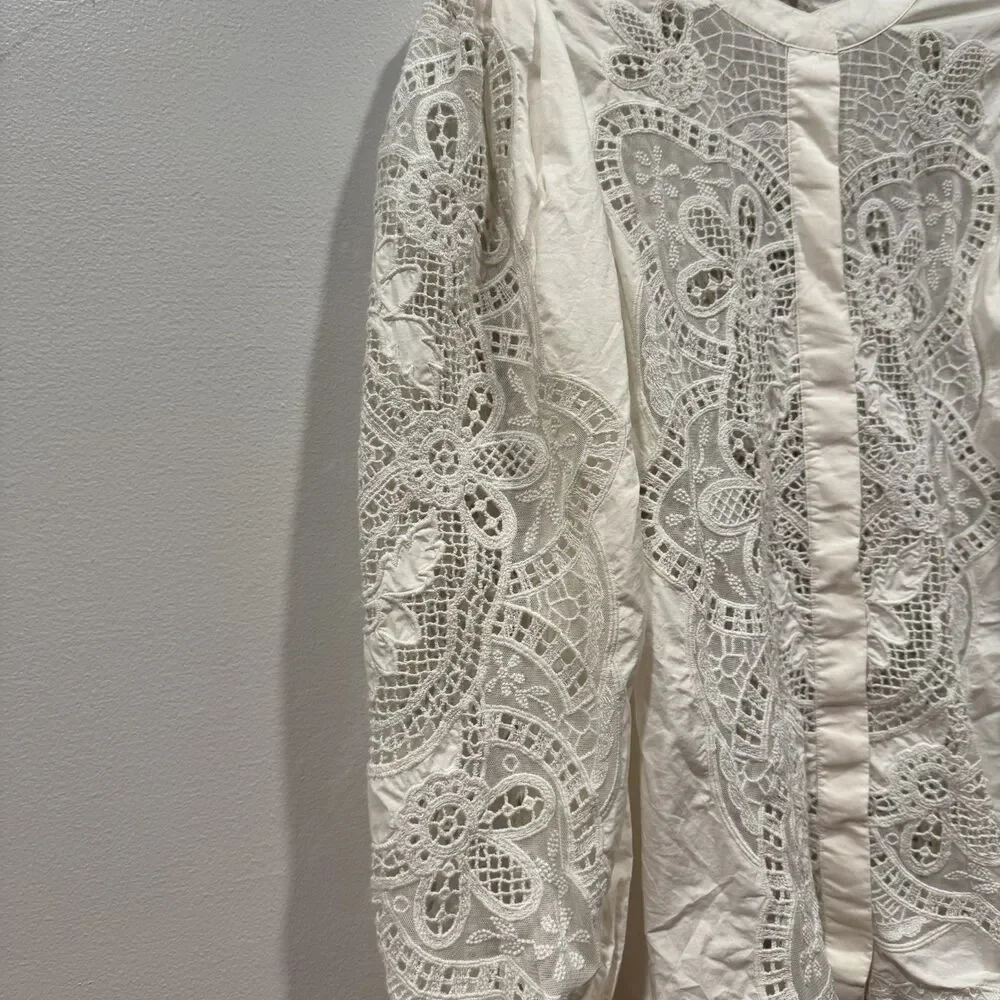 Banana Republic Top Marianna Lace Cotton White Peasant Victorian Women sz Medium